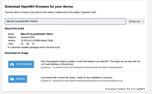 Downloading OpenWRT